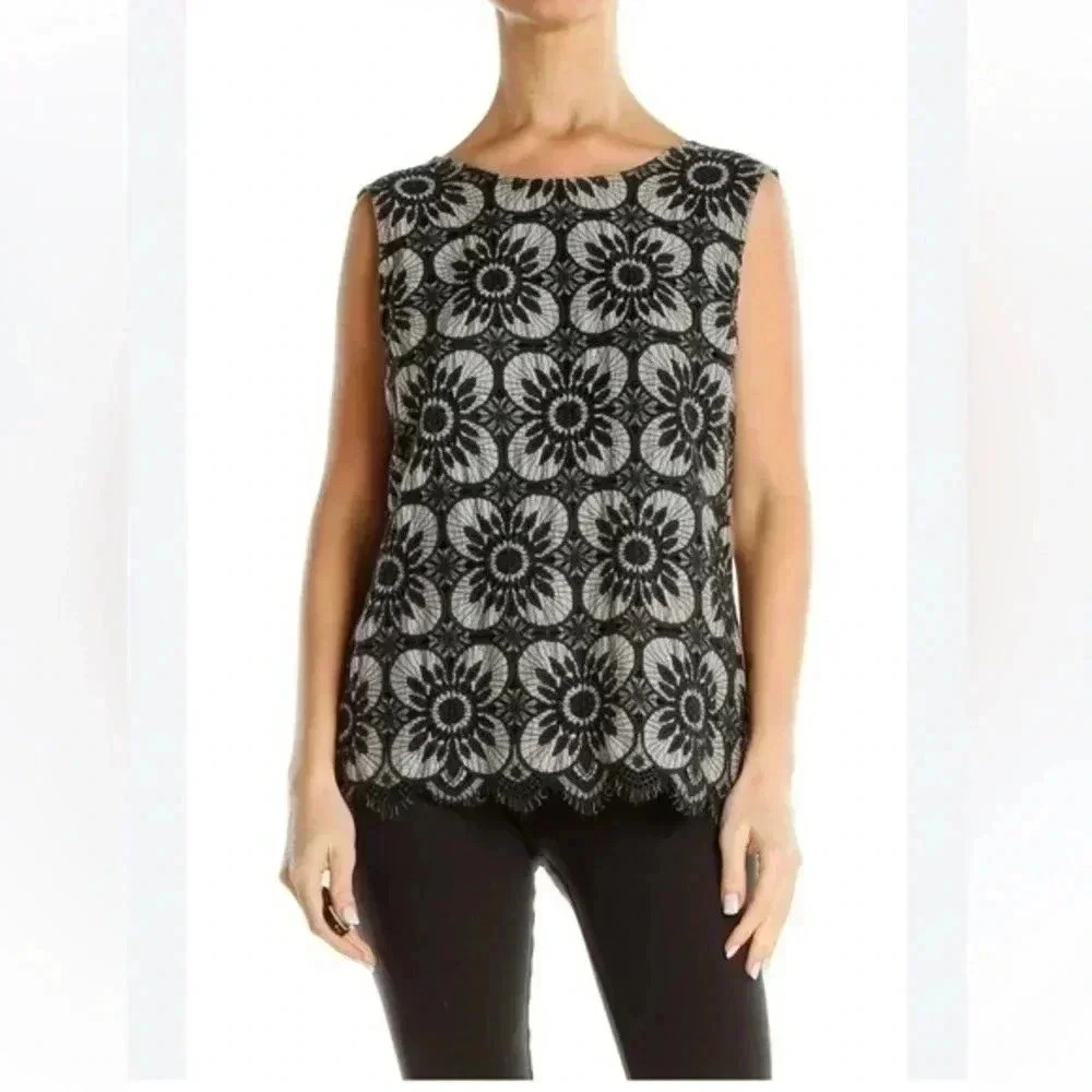 Banana Republic | Gray Black Embroidered Floral Print Bohemian Top Size S